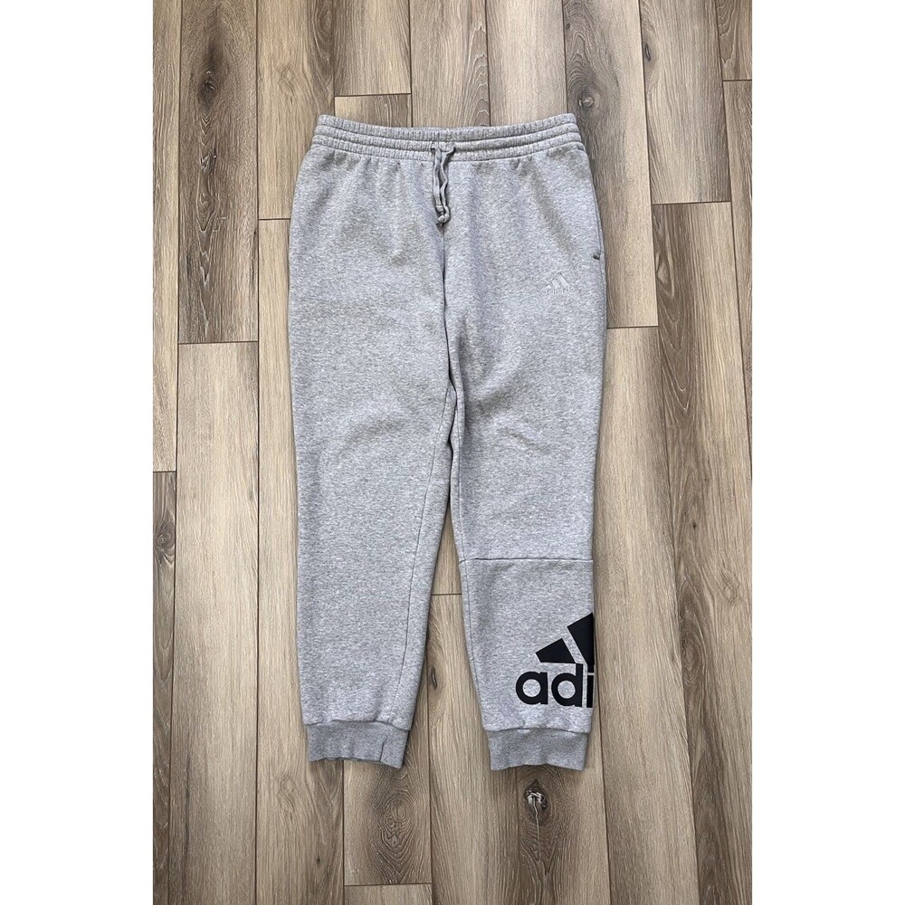 Adidas Essentials Fleece Jogger Athletic Pants Gray Large Logo Men's Sz Large